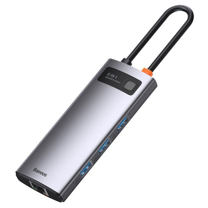 Hub USB-C Baseus Metal Gleam, 3 x USB-A 3.0 - 1 x USB-C - 1 x HDMI - 1 x RJ45, Siva CAHUB-CW0G