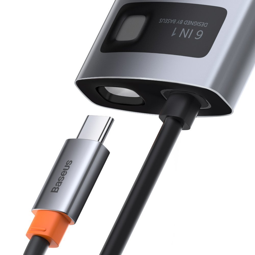 Hub USB-C Baseus Metal Gleam, 3 x USB-A 3.0 - 1 x USB-C - 1 x HDMI - 1 x RJ45, Siva CAHUB-CW0G