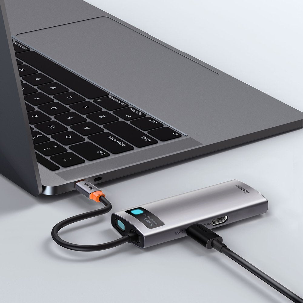 Hub USB-C Baseus Metal Gleam, 3 x USB-A 3.0 - 1 x USB-C - 1 x HDMI, Sivi CAHUB-CX0G