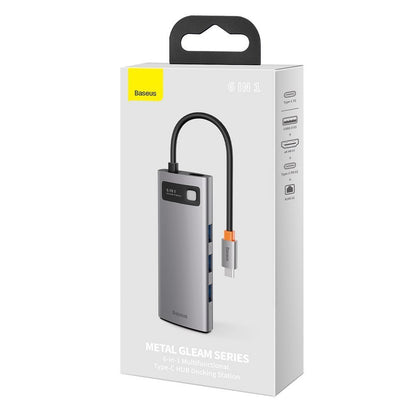 Hub USB-C Baseus Metal Gleam, 3 x USB-A 3.0 - 1 x USB-C - 1 x HDMI - 1 x RJ45, Siva CAHUB-CW0G
