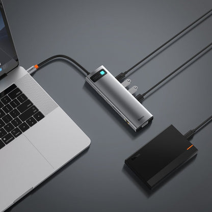 Hub USB-C Baseus Metal Gleam, 3 x USB-A 3.0 - 1 x USB-C - 2 x HDMI - 1 x VGA - 1 x Jack 3.5mm - 1 x RJ45 - 1 x SD - 1 x microSD, Sivi CAHUB-CT0G