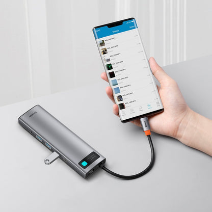 Hub USB-C Baseus Metal Gleam, 3 x USB-A 3.0 - 1 x USB-C - 2 x HDMI - 1 x VGA - 1 x Jack 3.5mm - 1 x RJ45 - 1 x SD - 1 x microSD, Sivi CAHUB-CT0G