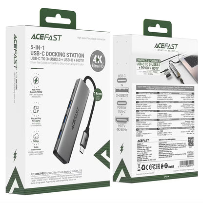 Hub USB-C Acefast J16, 5u1, Sivi