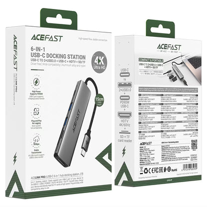 Hub USB-C Acefast J18, 6u1, Sivi