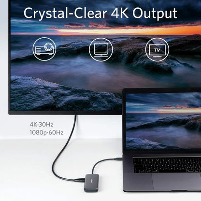 Hub USB-C Anker, 2 x USB-A 3.0 - 1 x HDMI - 1 x SD - 1 x microSD, Crni A8334HA1