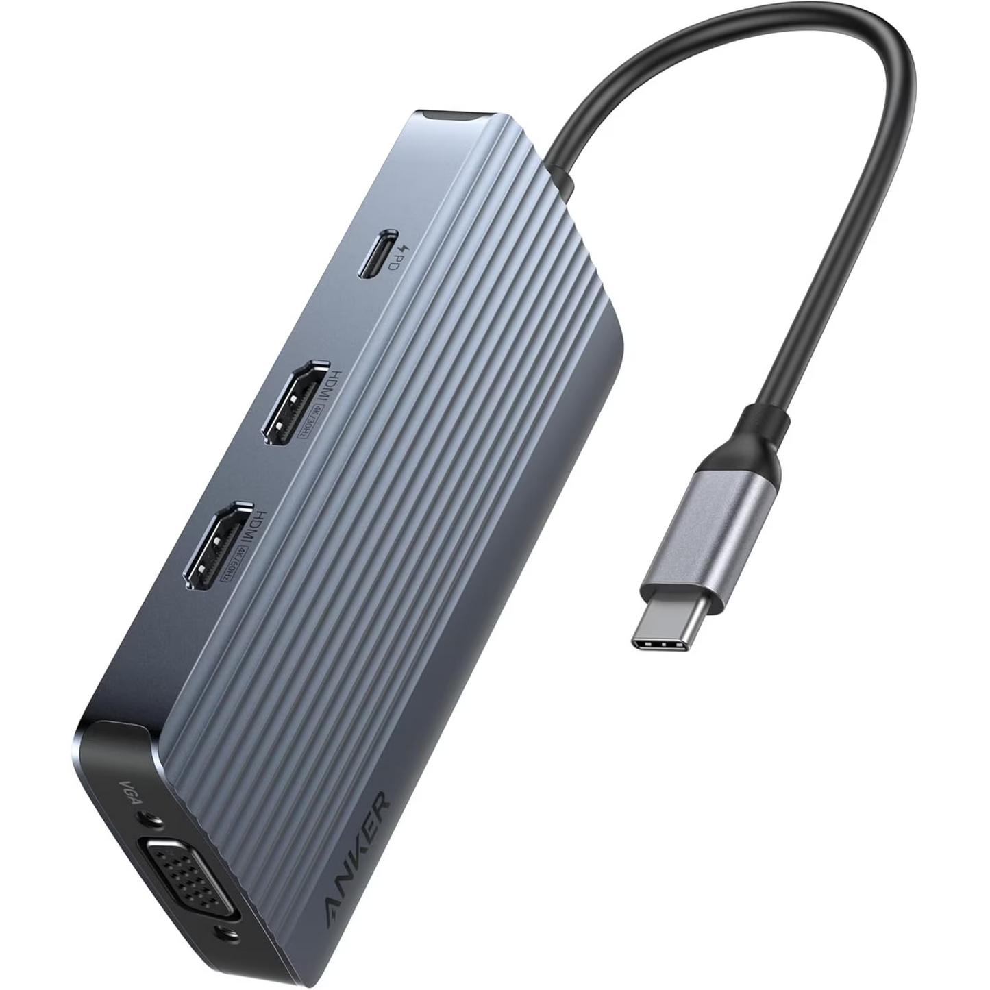 Hub USB-C Anker, 3 x USB-A 3.0 - 2 x USB-C - 2 x HDMI - 1 x VGA, Sivi A83790A2