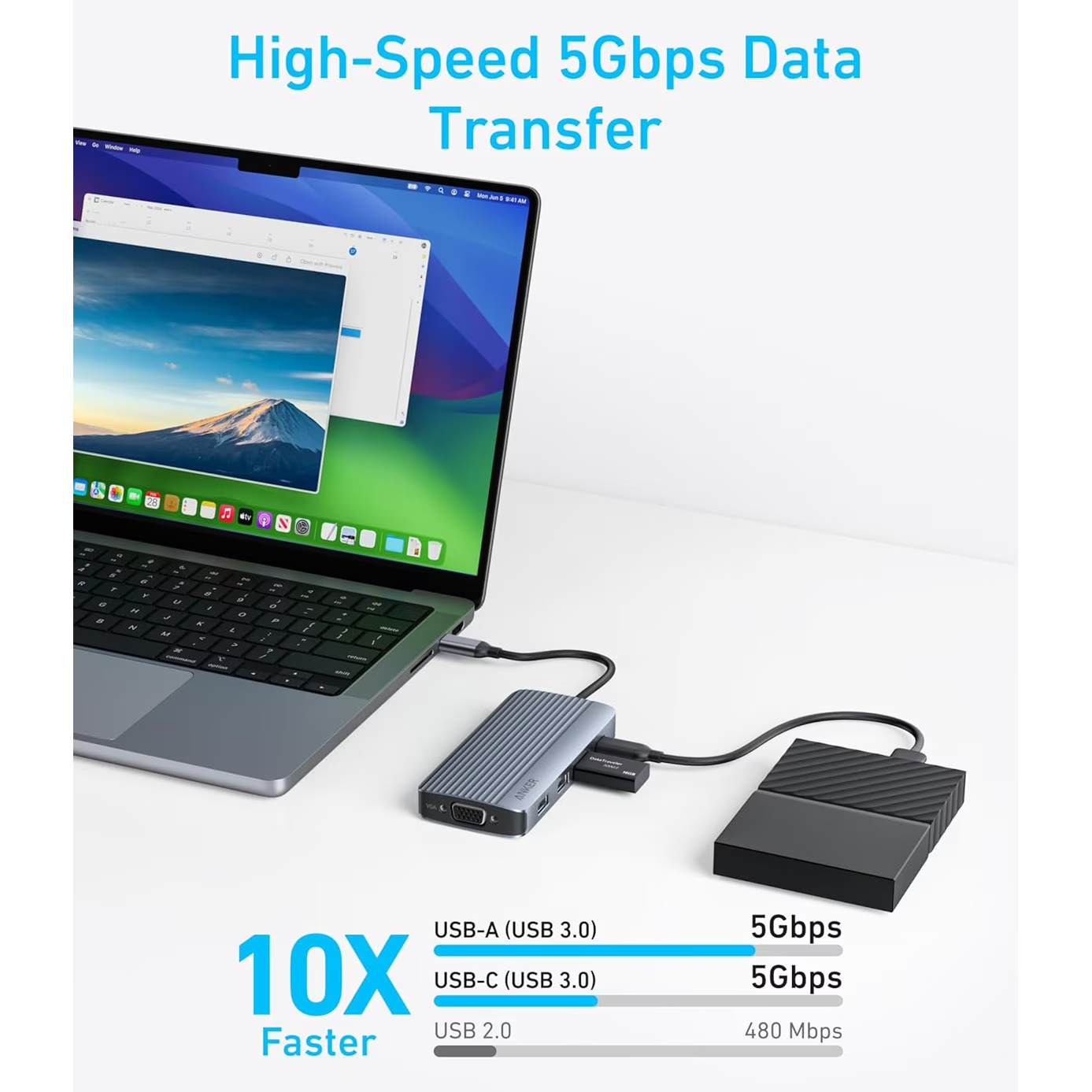 Hub USB-C Anker, 3 x USB-A 3.0 - 2 x USB-C - 2 x HDMI - 1 x VGA, Sivi A83790A2
