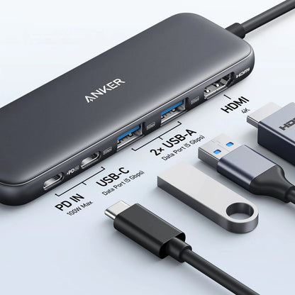 Hub USB-C Anker 332, 2 x USB-A - 2 x USB-C - 1 x HDMI, Sivi A8355H11