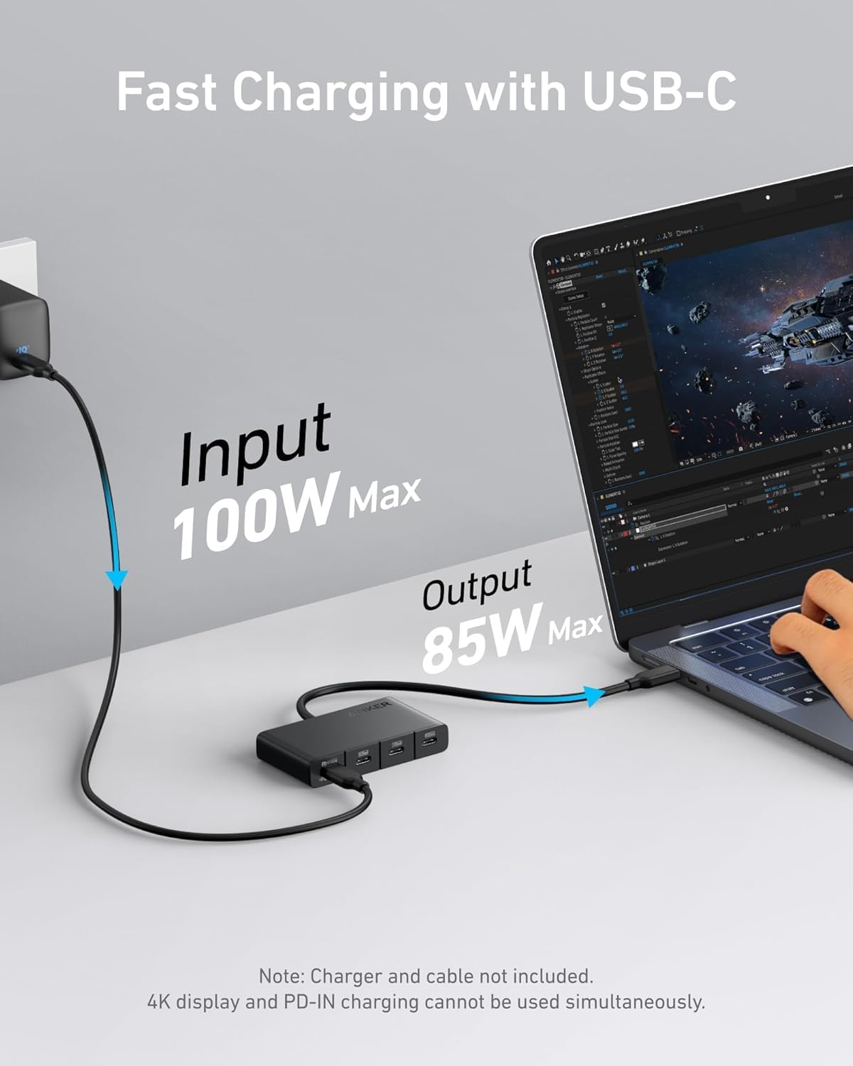 USB-C Hub Anker, 4 x USB-C, Crni A8340GA1