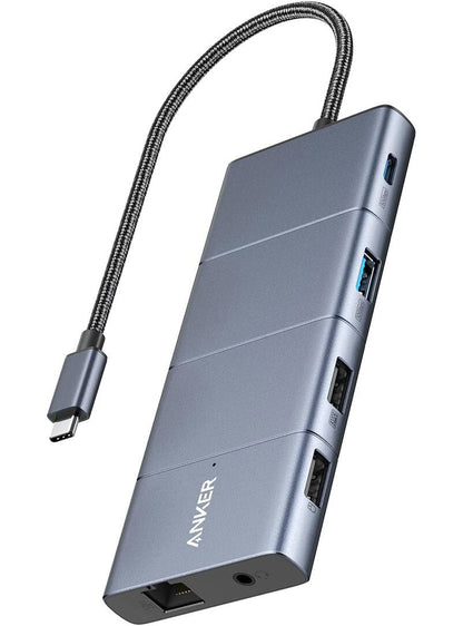 Hub USB-C Anker PowerExpand, 1 x USB-A 3.2 - 2 x USB-A - 2 x USB-C - 1 x Display Port - 1 x HDMI - 1 x Jack 3.5mm - 1 x RJ45 - 1 x SD - 1 x microSD, Siva