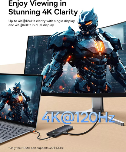 Hub USB-C Baseus Dual Display, 1 x USB-A 3.0 - 2 x USB-A - 2 x USB-C - 2 x HDMI - 1 x RJ45 - 1 x SD - 1 x microSD, Crni B00061800123-01