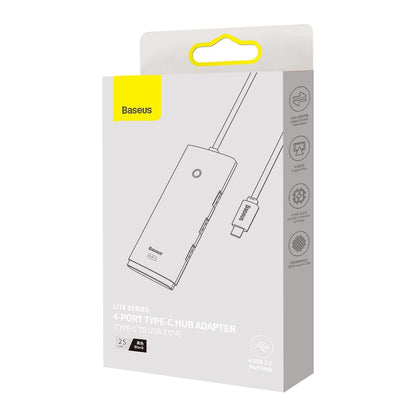 Baseus Lite USB-C Hub, 4 x USB-A 3.0 - 1 x USB-C, 0.25m, Black WKQXX030301 