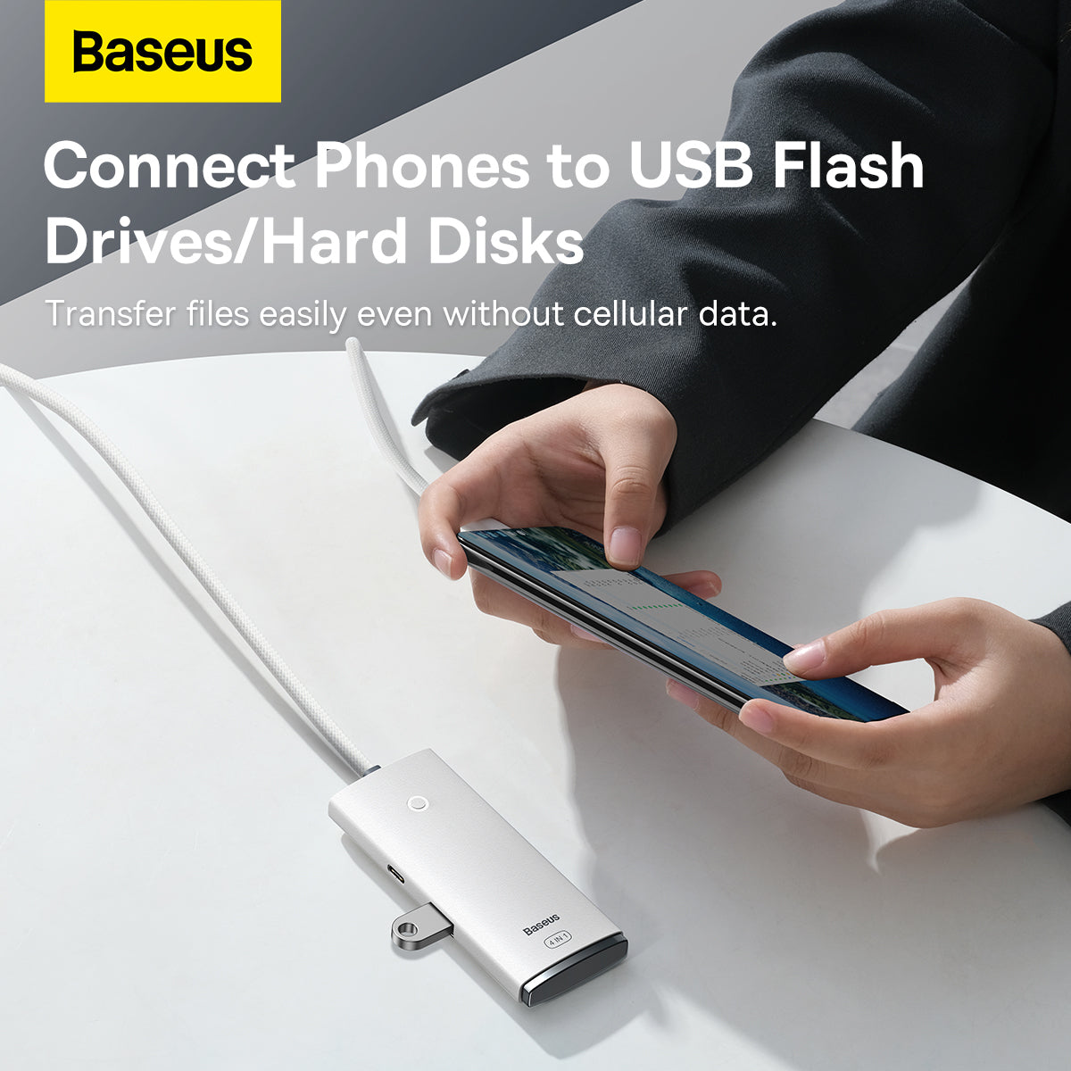 USB-C Hub Baseus Lite, 4 x USB-A 3.2, 2m, Beli