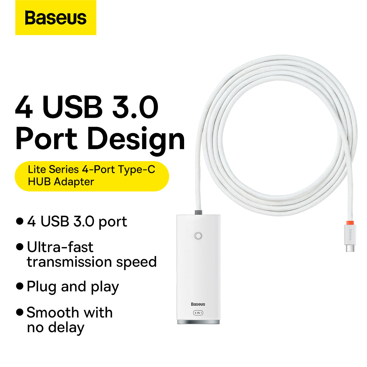 USB-C Hub Baseus Lite, 4 x USB-A 3.2, 2m, Beli