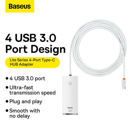 USB-C Hub Baseus Lite, 4 x USB-A 3.2, 2m, Beli