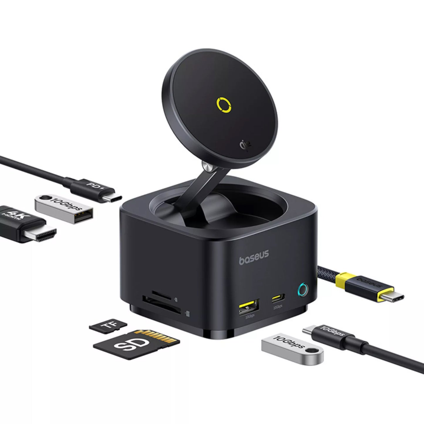 Hub USB-C Baseus MagPro II 7in1, 1 x USB-A - 2 x USB-C - 1 x HDMI - 1 x QI - 1 x SD - 1 x microSD, Crni B00072900121-00