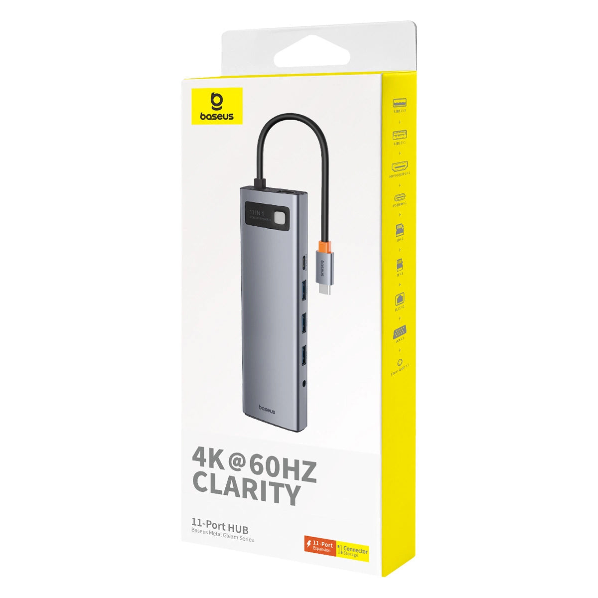 USB-C Hub Baseus Metal Gleam, 3 x USB-A 3.0 - 1 x USB-A - 1 x USB-C - 1 x HDMI - 1 x VGA - 1 x Jack 3.5mm - 1 x RJ45 - 1 x SD - 1 x microSD, Sivi