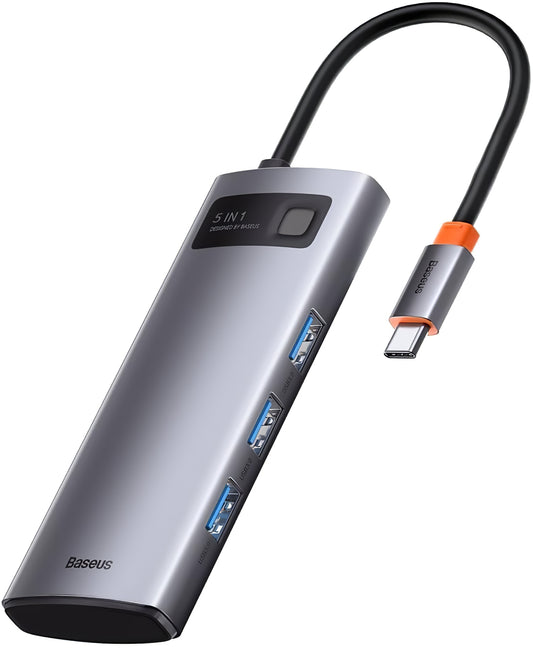 USB-C Hub Baseus Metal Gleam, 3 x USB-A - 1 x USB-C - 1 x HDMI, Grey WKWG020013 