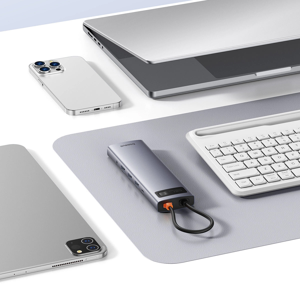 USB-C Hub Baseus Metal Gleam, 3 x USB-A 3.0 - 1 x USB-A - 1 x USB-C - 1 x HDMI - 1 x VGA - 1 x Jack 3.5mm - 1 x RJ45 - 1 x SD - 1 x microSD, Sivi