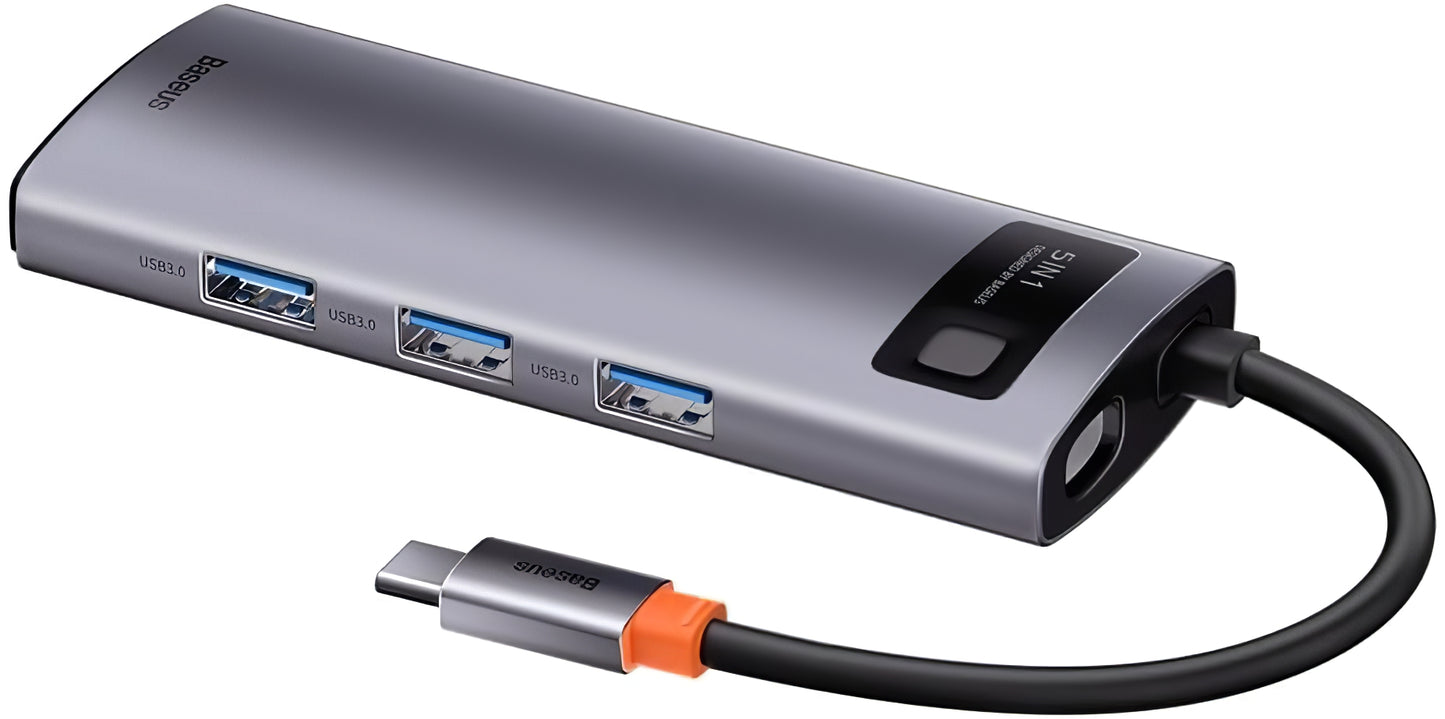Hub USB-C Baseus Metal Gleam, 3 x USB-A - 1 x USB-C - 1 x HDMI, Sivi WKWG020013