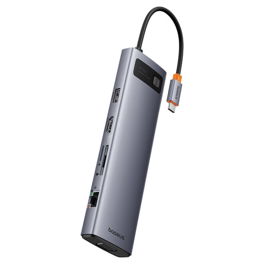 Hub USB-C Baseus Metal Gleam, 1 x USB-C - 3 x USB-A 3.0 - 1 x USB-A 3.0 - 1 x USB-A - 1 x HDMI - 1 x VGA - 1 x 3.5mm jack - 1 x RJ45 - 1 x SD - 1 x microSD, Grey