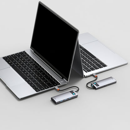 Hub USB-C Baseus Metal Gleam, 3 x USB-A - 1 x USB-C - 1 x HDMI, Sivi WKWG020013