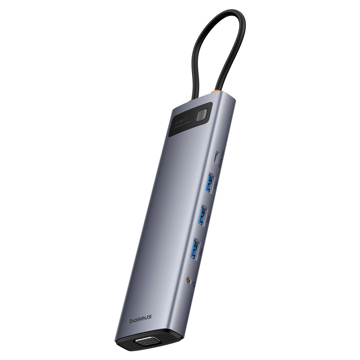 USB-C Hub Baseus Metal Gleam, 3 x USB-A 3.0 - 1 x USB-A - 1 x USB-C - 1 x HDMI - 1 x VGA - 1 x Jack 3.5mm - 1 x RJ45 - 1 x SD - 1 x microSD, Sivi