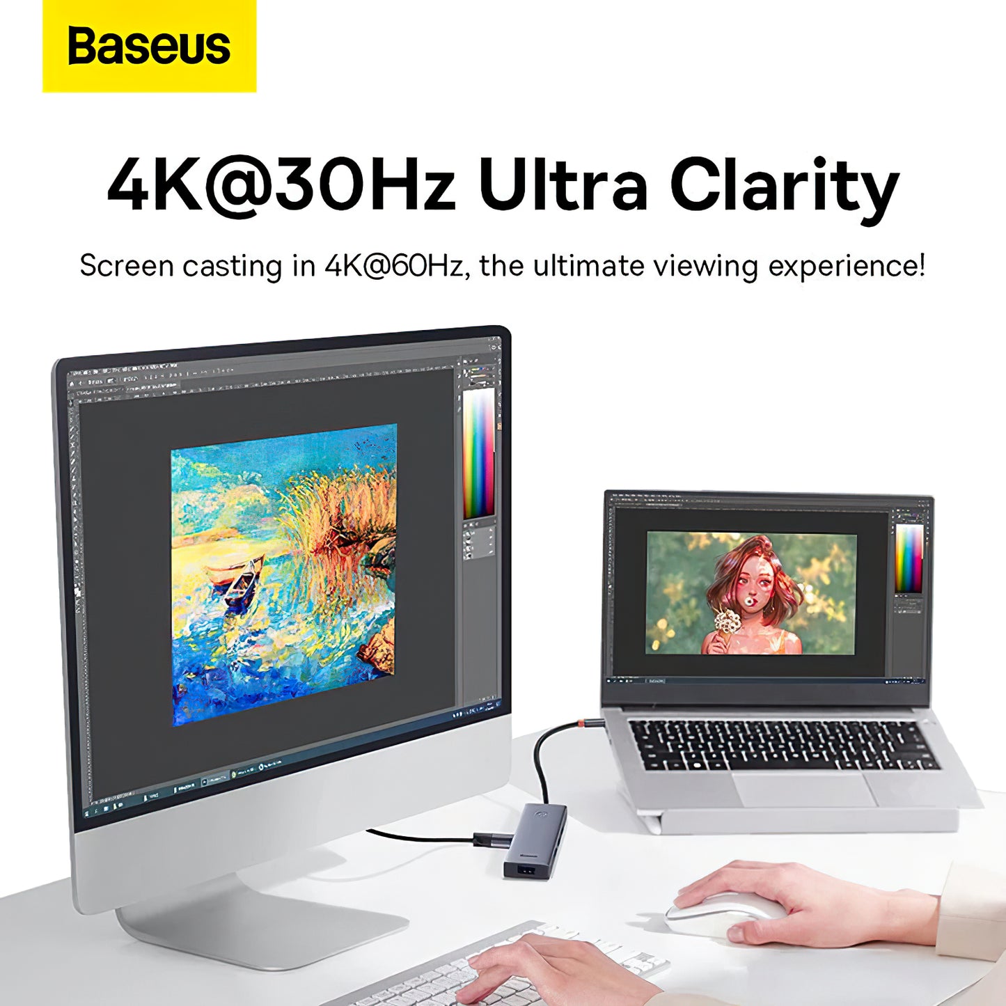 USB-C Hub Baseus UltraJoy, 4 x USB-A 3.0 - 1 x HDMI, Sivi B00052809813-00