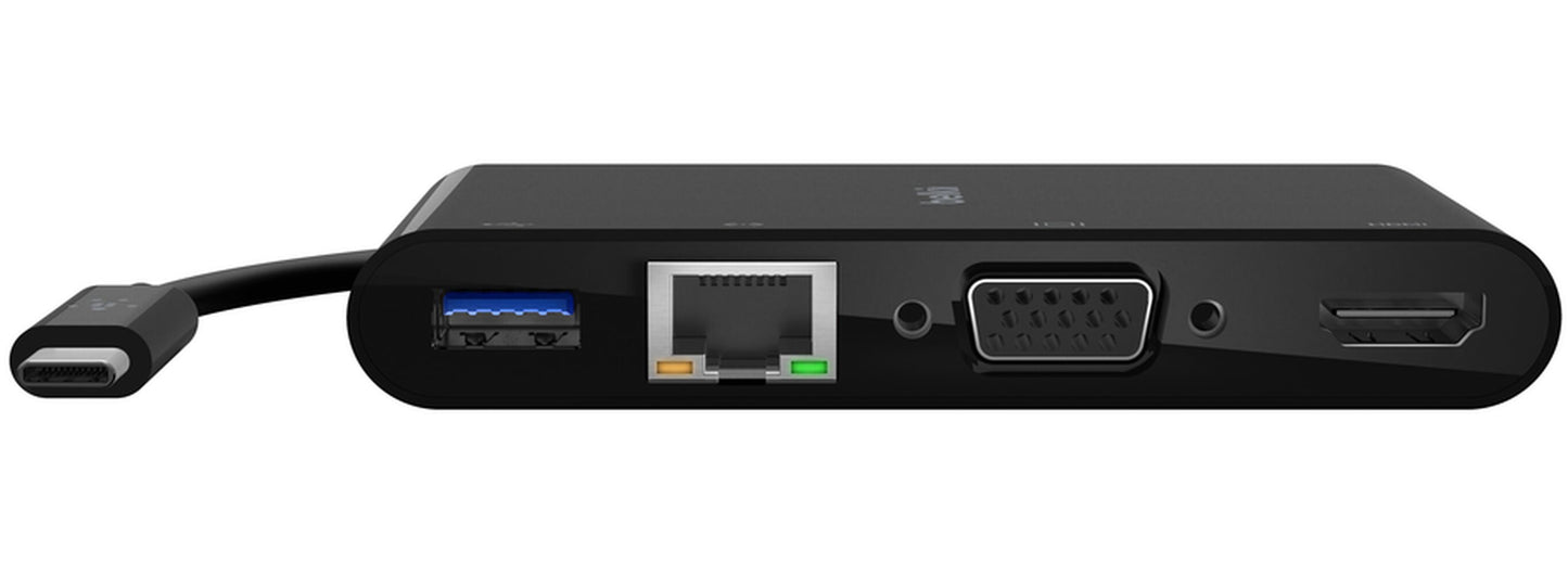 Hub USB-C Belkin Connect, 1 x USB-A 3.0 - 1 x HDMI - 1 x VGA - 1 x RJ45, Crna AVC005btBK