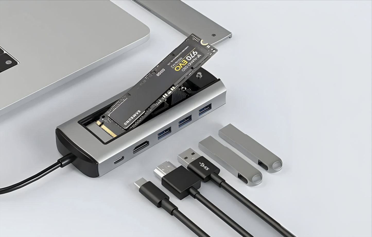 Hub USB-C BlitzWolf BW-Neo TH13, 3 x USB-A 3.0 - 1 x USB-C - 1 x Display Port - 1 x SSD Interfejs, Sivi