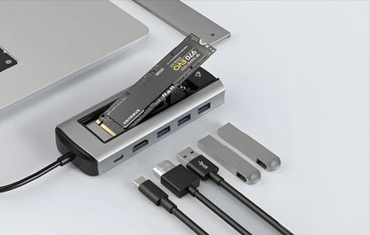 Hub USB-C BlitzWolf BW-Neo TH13, 3 x USB-A 3.0 - 1 x USB-C - 1 x Display Port - 1 x SSD Interfejs, Sivi