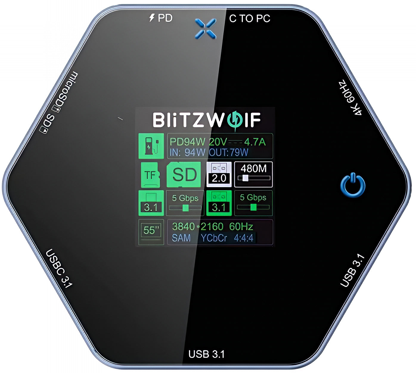 Hub USB-C BlitzWolf BW-TH16, 8u1, Siva