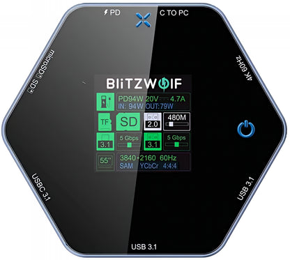 Hub USB-C BlitzWolf BW-TH16, 8u1, Siva