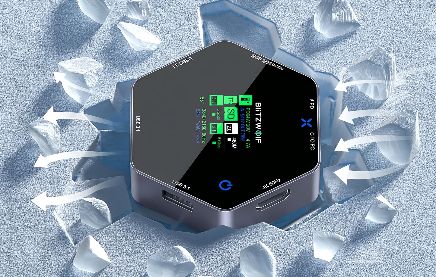 Hub USB-C BlitzWolf BW-TH16, 8u1, Siva