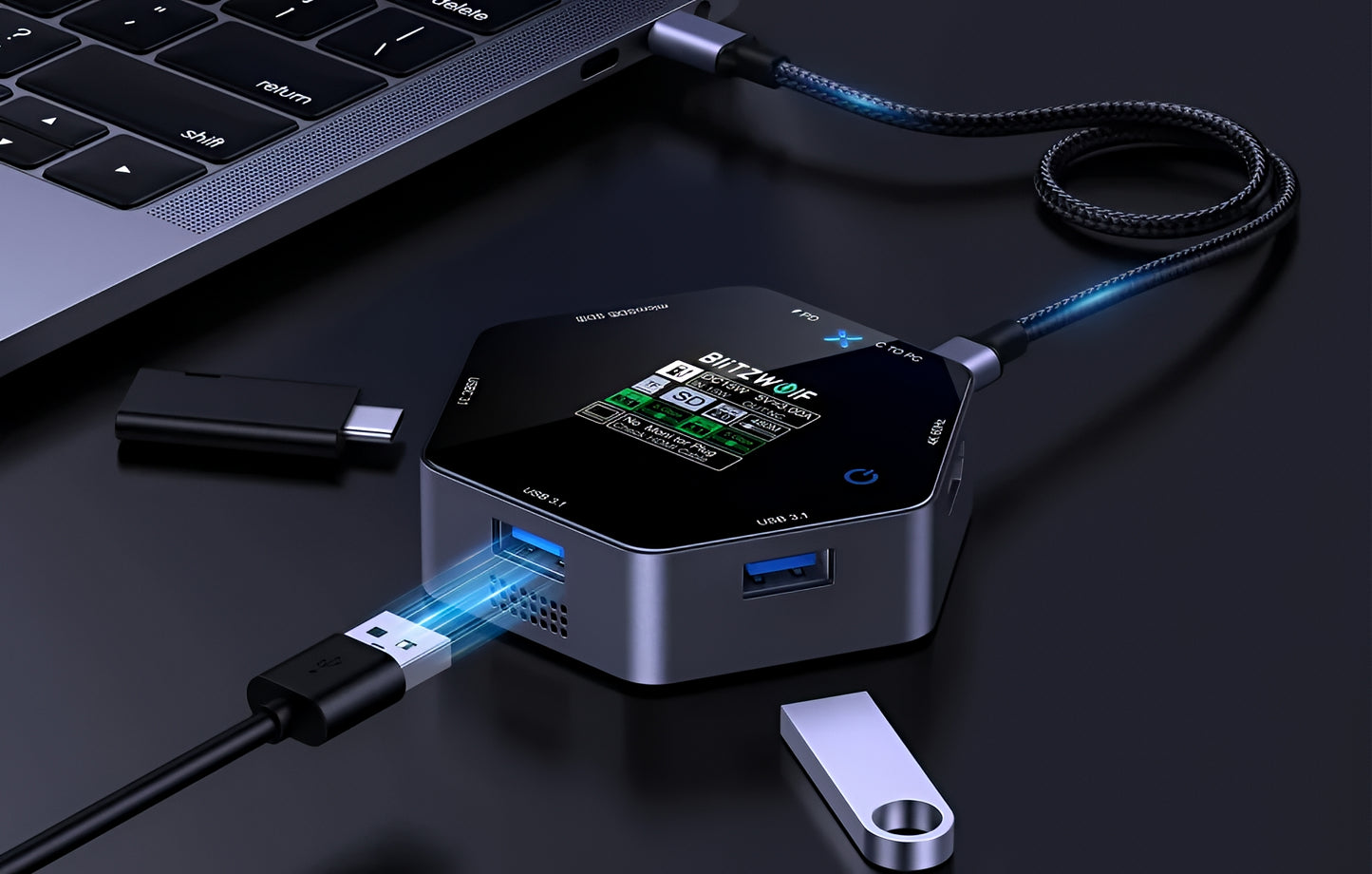 Hub USB-C BlitzWolf BW-TH16, 8u1, Siva