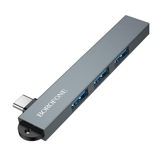 Hub USB-C Borofone FH1A, 4u1, Siva