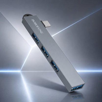 Hub USB-C Borofone FH1A, 4u1, Siva
