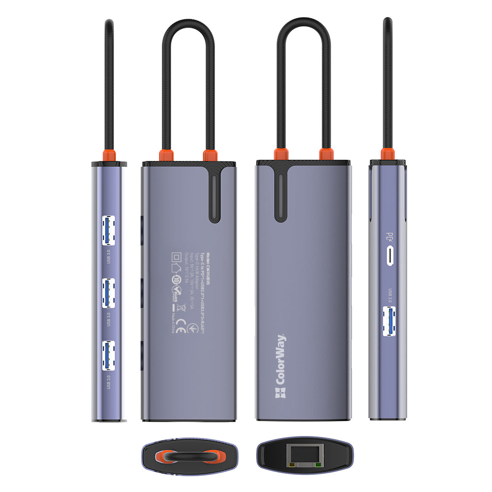 Hub USB-C ColorWay CW-HUB03, 6in1, Srebrni
