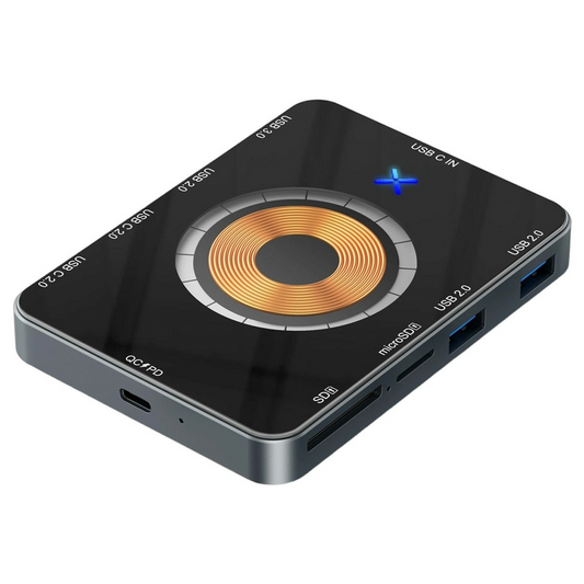 Hub USB-C sa bežičnim punjenjem QI OEM YC7209, 10in1, Siva