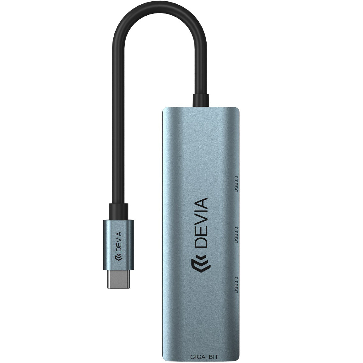 Hub USB-C DEVIA EC621, 3 x USB-A 3.0 - 1 x RJ45, Sivi