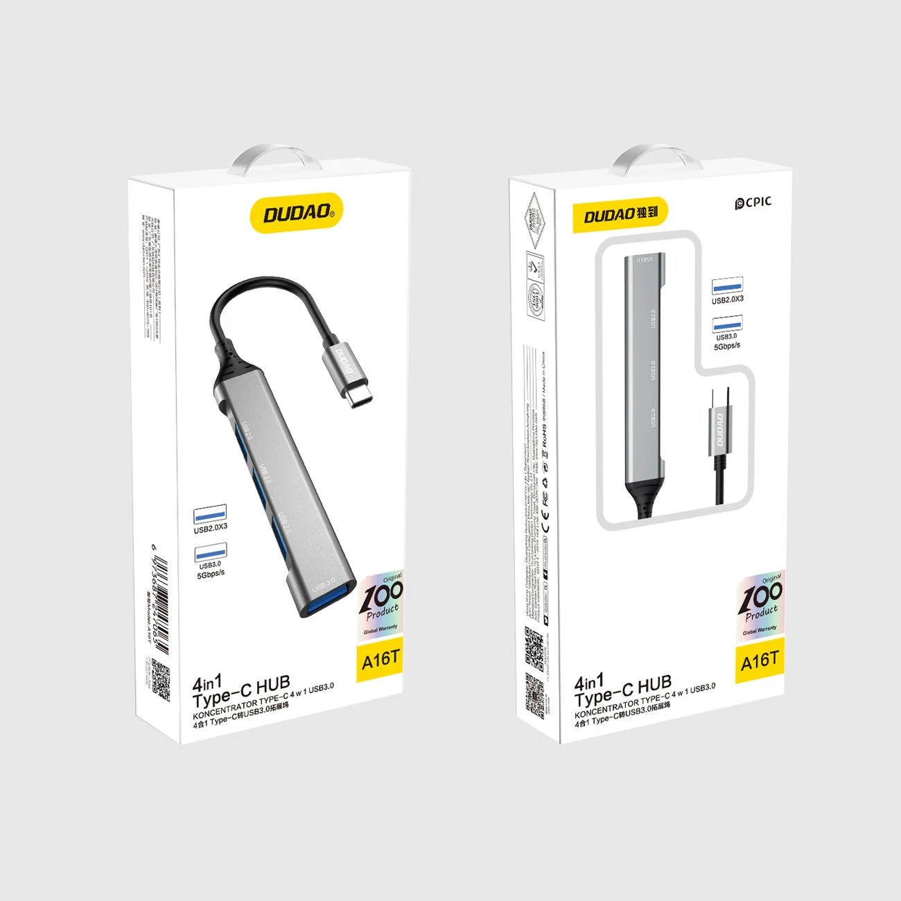 Hub USB-C Dudao A16T, 1 x USB-A 3.0 - 3 x USB-A, Crni