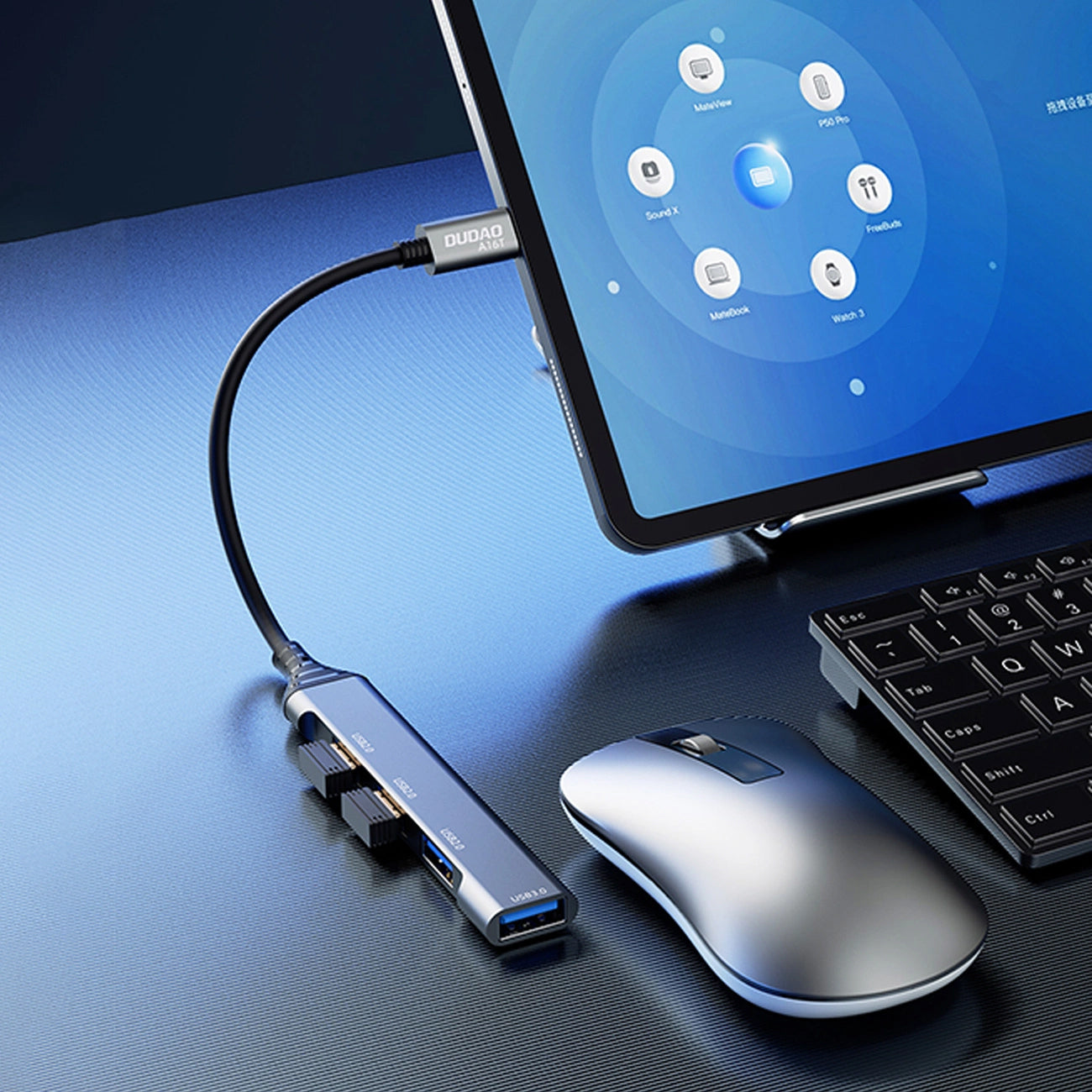 USB-C Hub Dudao A16T, 1 x USB-A 3.0 - 3 x USB-A, Crni