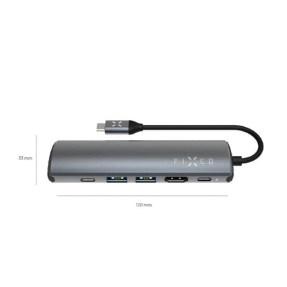 Hub USB-C Fixed Pro, 6in1, Sivi