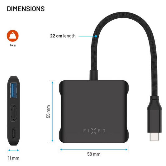 Hub USB-C Fixed Quadri, 5in1, Crni