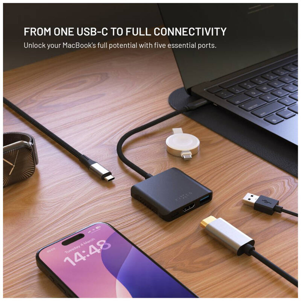 Hub USB-C Fixed Quadri, 5in1, Crni