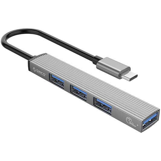 Hub USB-C Orico AH-A13, 1 x USB-A 3.0 - 3 x USB-A, Sivi