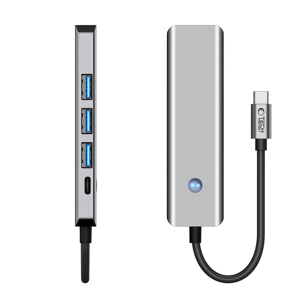 Hub USB-C Tech-Protect HB01, 1 x USB-A 3.0 - 2 x USB-A - 1 x USB-C - 1 x HDMI, Sivi
