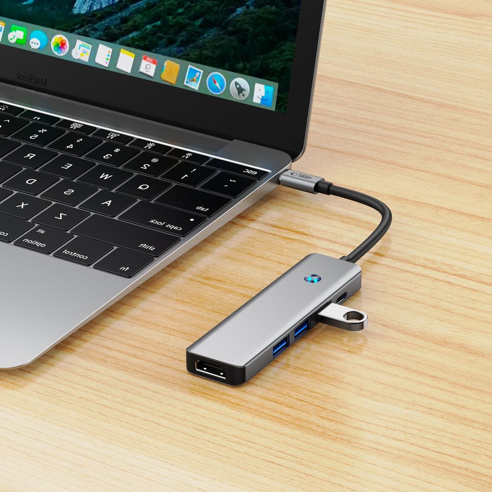 Hub USB-C Tech-Protect HB01, 1 x USB-A 3.0 - 2 x USB-A - 1 x USB-C - 1 x HDMI, Sivi