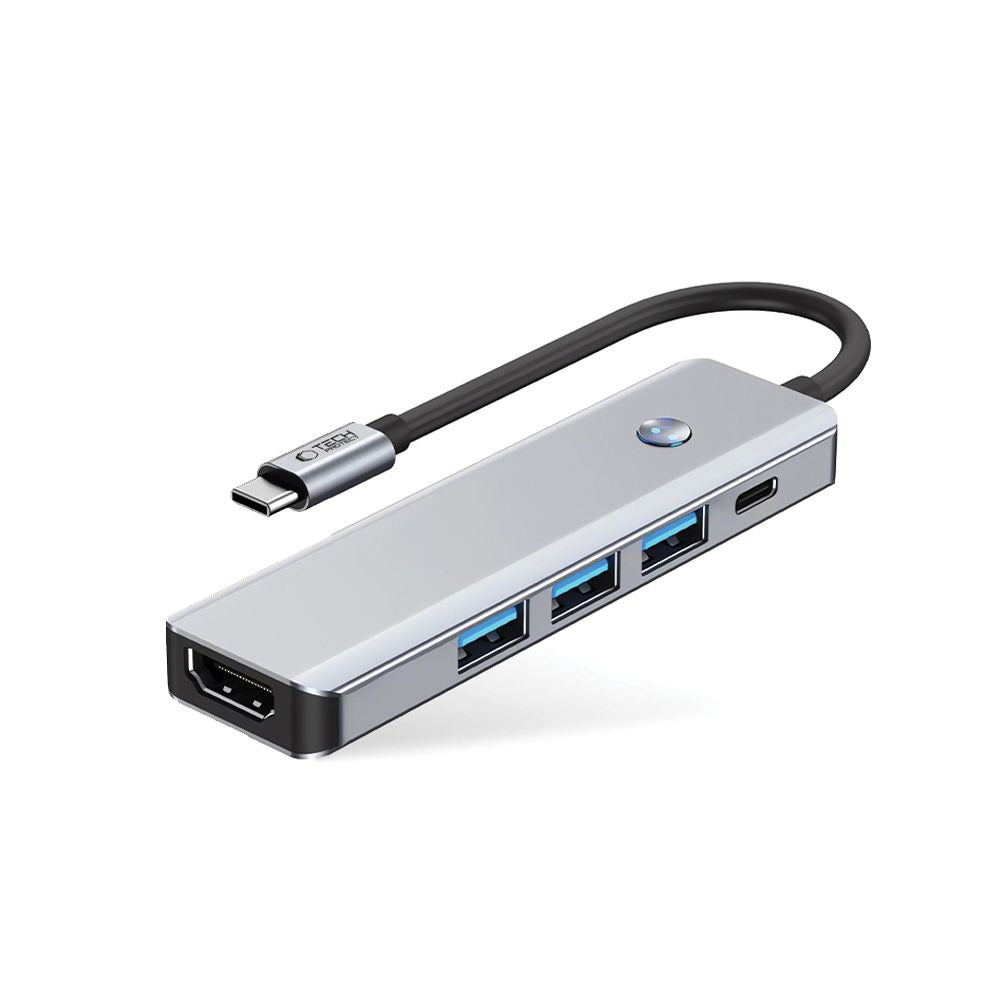 Hub USB-C Tech-Protect HB01, 1 x USB-A 3.0 - 2 x USB-A - 1 x USB-C - 1 x HDMI, Sivi