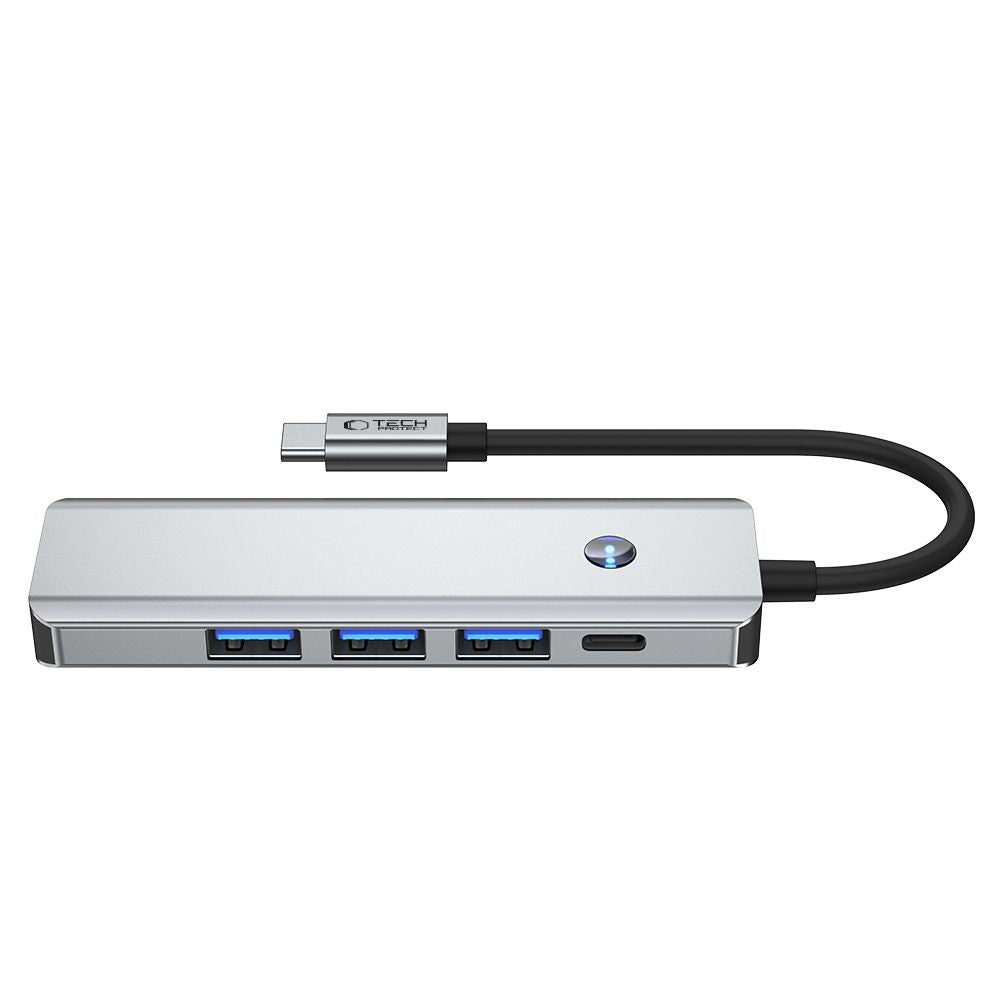 Hub USB-C Tech-Protect HB01, 1 x USB-A 3.0 - 2 x USB-A - 1 x USB-C - 1 x HDMI, Sivi